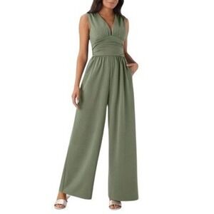 Halara SculptKnit V Neck Sleeveless Ruched Pocket Jumpsuit Easy Peezy Size M New